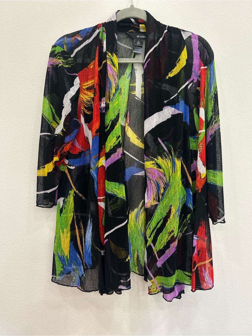 Ali miles NWT artsy colorful abstract open from mesh cardigan petite LG office